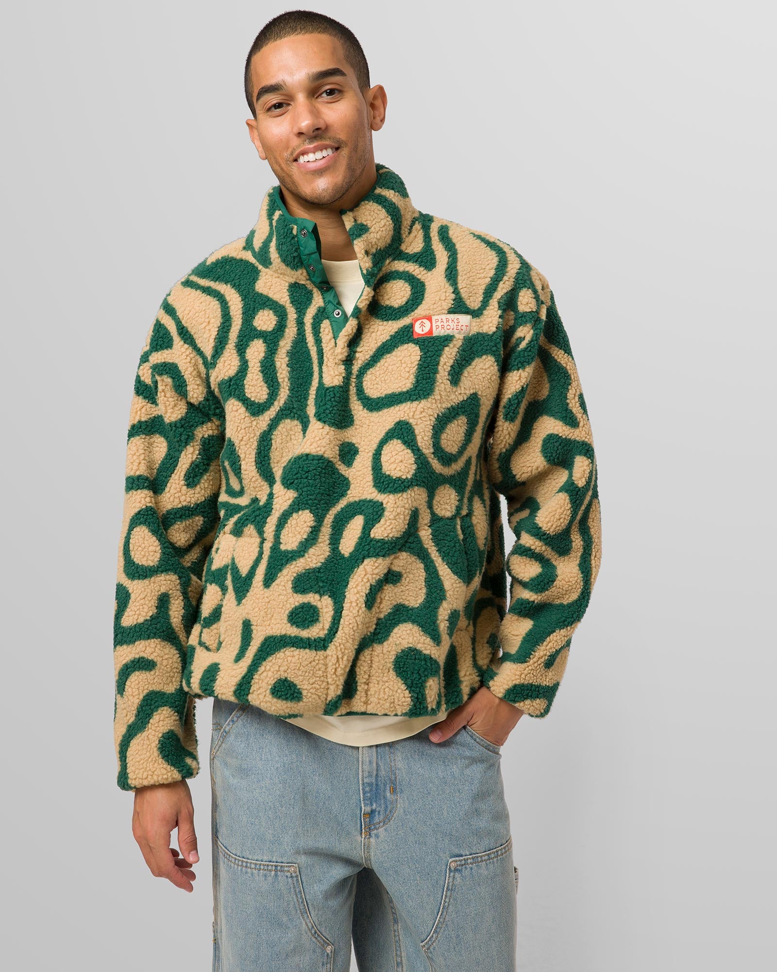 Green Patterned Fleece Vintage Fleece Large Half-zip Fleece
