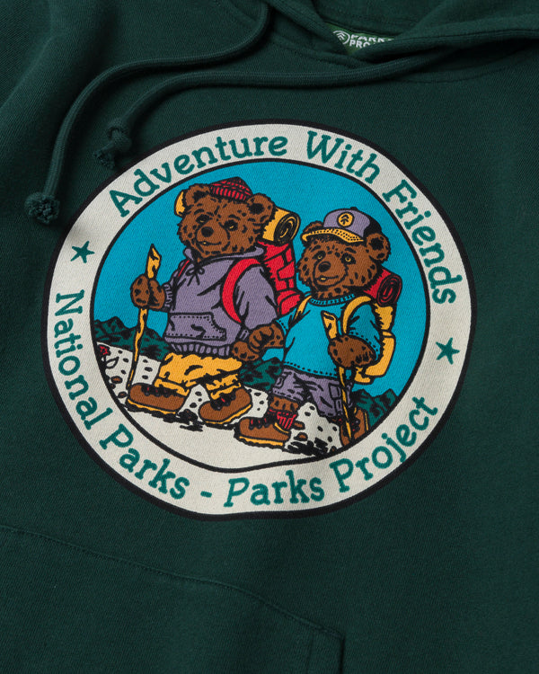 Shop Adventure With Friends Bears Youth Hoodie Inspired by Parks | dark-green