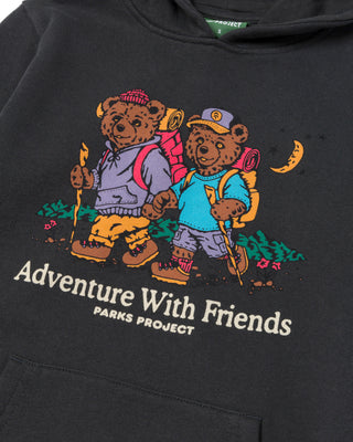 Shop Adventure With Friends Hiking Bear Youth Hoodie Inspired by Parks | black