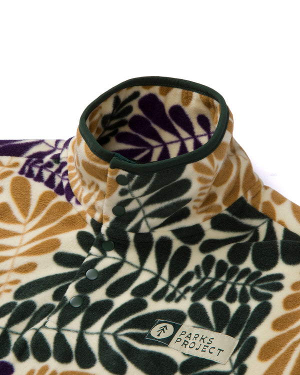 Sustainably Made Fern Print Trail Fleece Inspired By Big Sur | purple-and-cream