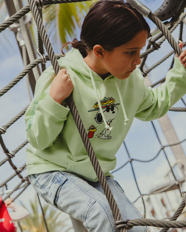 Shop Peanuts Adventure Awaits Youth Hoodie Inspired by National Parks | hushed-green