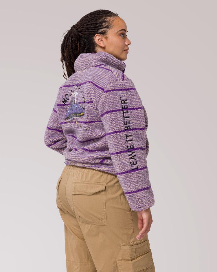 Shop Dr.Seuss x Parks Project Women's Striped Rainier High Pile Fleece Jacket Inspired by Parks | purple-stripe