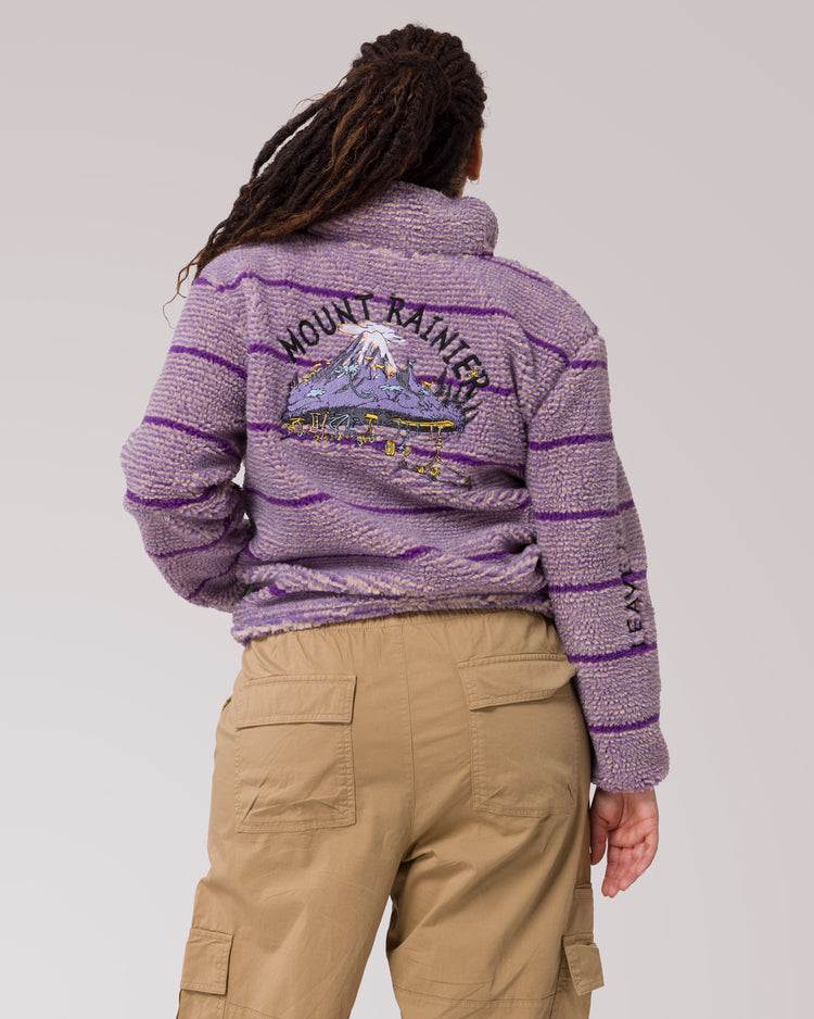 Shop Dr.Seuss x Parks Project Women's Striped Rainier High Pile Fleece Jacket Inspired by Parks | purple-stripe