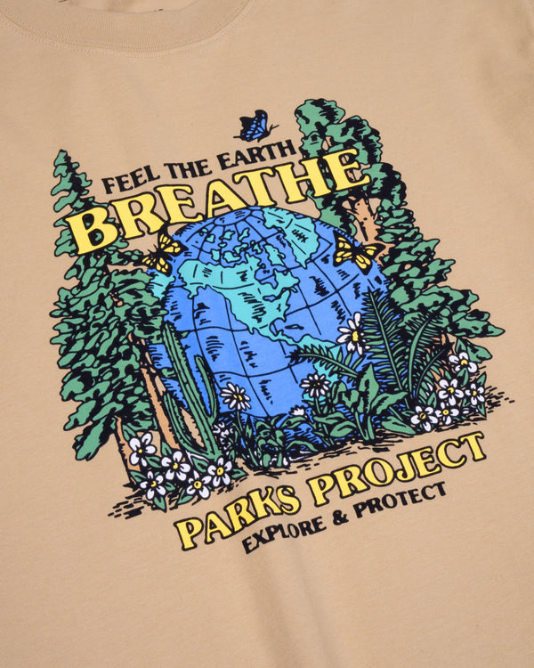 Shop Feel the Earth Breathe Globe Tee Inspired by our National Parks | khaki