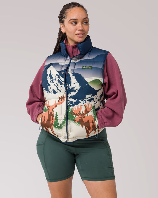 Shop Wild Moose Women's Cropped Puffer Vest Inspired by Parks | multi-color