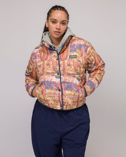 Shop Women's Saguaro Cacti Quilted Jacket Inspired by Desert Parks | multi-color