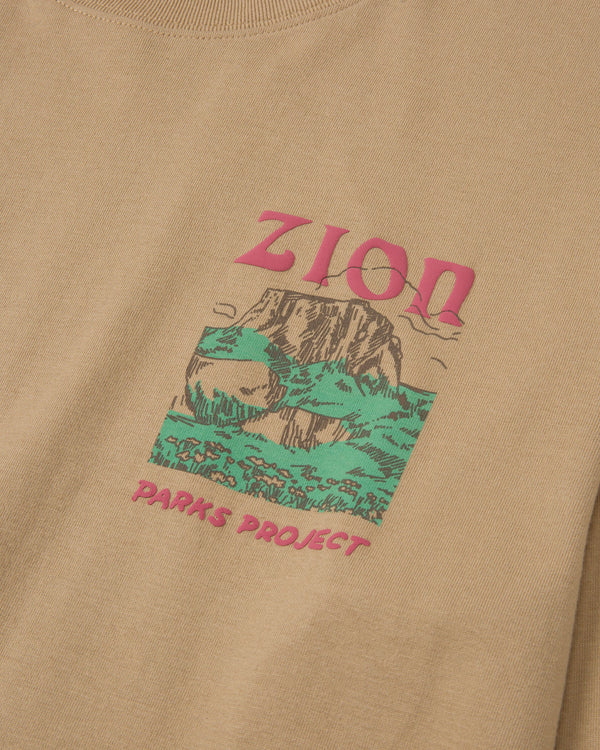 Shop Zion Puff Print Long Sleeve Tee Inspired By Zion National Park | khaki