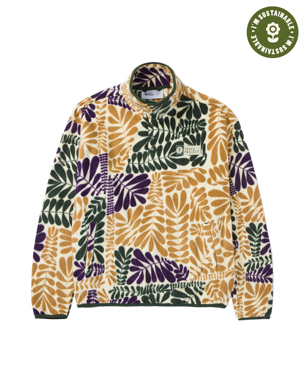 Sustainably Made Fern Print Trail Fleece Inspired By Big Sur | purple-and-cream