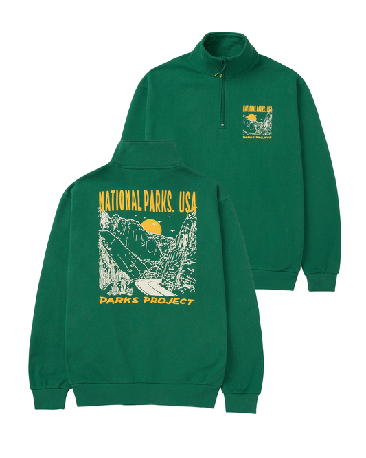 Puff Print Quarter Zip Fleece With Designs Inspired By National Parks | forest-green