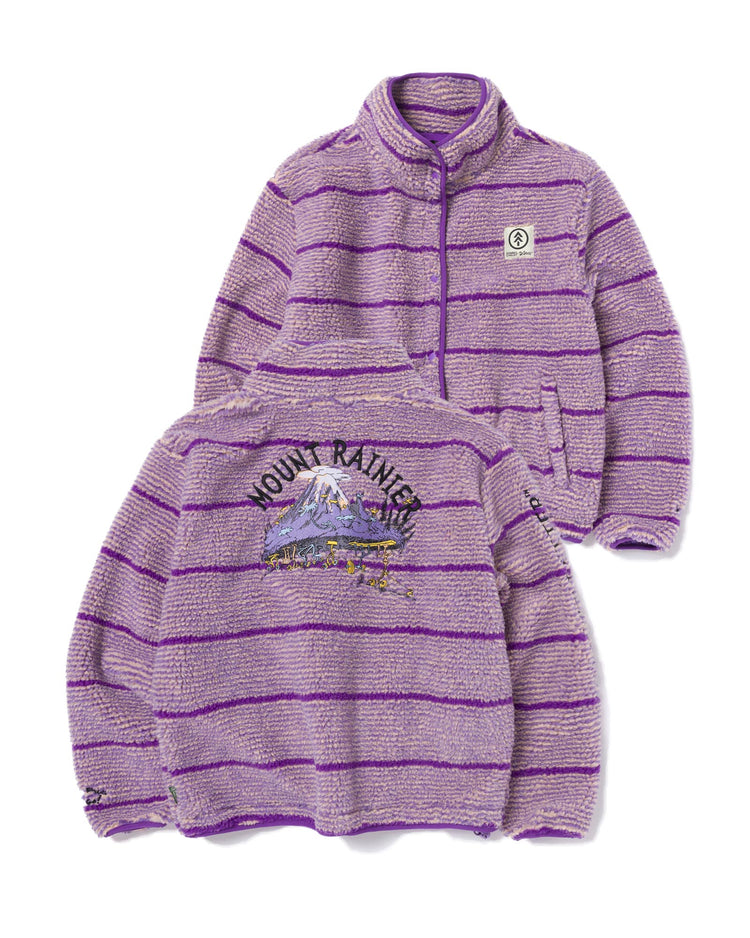 Shop Dr.Seuss x Parks Project Women's Striped Rainier High Pile Fleece Jacket Inspired by Parks | purple-stripe