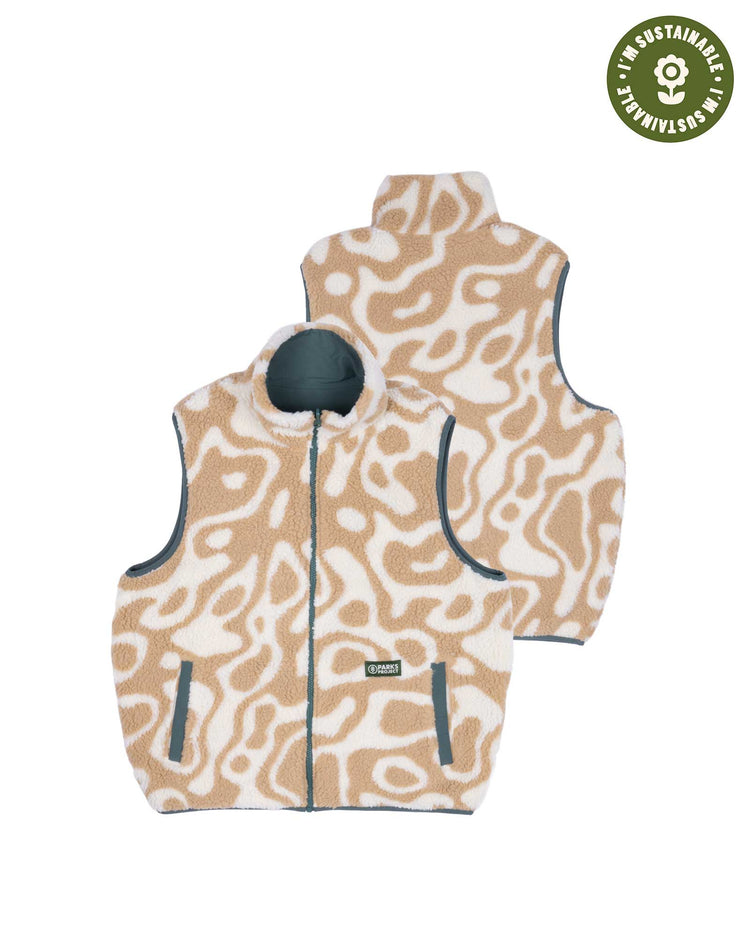 Shop Yellowstone Geysers Reversible Vest Inspired by Yellowstone National Park | khaki-and-green